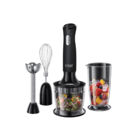 24702SA Desire Stick blender set 500W – 2 speeds plus pulse for added control 700ml capacity beaker 500ml capacity chopping bowl Matt and gloss black design Whisk and stainless-steel blending leg